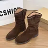 Botas de Moda con Plataforma para Mujer 2026 Nuevo Otoño Verano Súper Calientes Botas Vaqueras Occidentales Botines Apilados Fruncidos