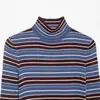 Novidade da Primavera de 2026 Moda de Rua Feminina Europeia e Americana Gola Meia-Alta Listrado Slim-Fit Malha W03 7063