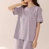 Pijama de una pieza de algodón puro para mujer, simple, casual, holgado, talla grande, sin botones, manga corta, ropa de casa, agradable para la piel, transpirable, verano, top OV