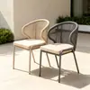 Silla de ratán para patio exterior, mesa y sillas de ocio, balcón al aire libre de jardín para el hogar, silla creativa con respaldo de cuerda para casa de huéspedes, mesa de café pequeña