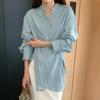 Camisa de Manga Longa com Design de Nicho, Cintura Cruzada para Efeito Emagrecedor, Top Chic com Decote V, 2 Cores