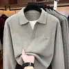 Camisa polo de manga larga de cachemira sintética transfronteriza para hombre, nuevo estilo otoño 2026, efecto dos piezas, cuello camisero, camiseta de punto casual para hombre