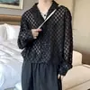 Camisa Masculina de Manga Longa Vazada Design Nicho Abstinência Leve Outono e Primavera Estilo Coreano Bufante Bonita Drapada Camisa de Cabeleireiro