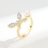 Anillo de Apertura Mariposa con Circonita de Perla Estilo Mori Fresco y Lindo Anillo Corazón de Niña Anillo Elegante para Dedo de Celebridad de Internet de Moda
