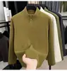 Moletom de veludo dupla face estilo americano para homens, camiseta de manga comprida com botões para esportes de outono e inverno, camiseta base com gola alta