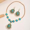 Pendientes de perlas de diamantes de colores bohemios europeos y americanos, estilo étnico, collar con borlas de turquesa, joyería de flores para mujer