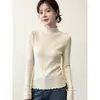 Tricô feminino com gola alta franzida em camadas, suéter elegante para outono e inverno