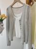 Cárdigan de Punto Gris para Mujer Camisa Fina para Aire Acondicionado Chal Verano Blusa Exterior de Tirantes Top de Tul con Protección Solar