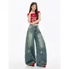 Jeans anchos de pierna recta con efecto desgastado retro americano para mujer, nuevos de verano 2026, de cintura alta, versátiles, tipo plátano de hoz