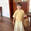 Aimobebexia Nova Coleção Infantil Novo Estilo Chinês Vestido Hanfu, Conjunto de Calça Pantalona de Chiffon com Botões Cheongsam Série