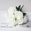 Flores Artificiales para Salón de Bodas, Rosas de 9 Cabezas, Ramo Falso para Decoración del Hogar, Adornos, Flores de Mano, Pared de Flores de Seda Transfronteriza