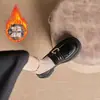 Botas de plataforma estilo britânico para outono e inverno, forradas com fleece, celebridade da internet, couro envernizado, fivela lateral feminina, sapatos de couro cintura de porco de rua, sapatos de camada única