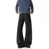 Jeans vintage de pierna ancha para hombre, ajuste holgado acampanado largos, corte recto con botones, diseño americano, lavado de mezclilla cruda