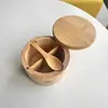 Fornecimento Direto da Fábrica para a Amazon, Pote de Tempero de Duplo Compartimento, Pote de Sal, Pote de Especiarias de Bambu, Caixa de Armazenamento para Utensílios de Cozinha
