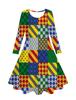 Vestido Infantil Europeu e Americano Amazon Estampado Digital 3D Xadrez Tartan Bolinhas Doce Casual Manga Longa Vestido Princesa
