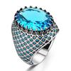Anel de moda personalizado com diamante azul, anel retrô masculino, Novo anel transfronteiriço europeu e americano da wish