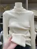 Suéter de Punto Grueso Versátil de Color Puro Nuevo Otoño e Invierno 2025 Dongdaemun Corea del Sur Camisa Base de Cuello Alto Top para Mujer