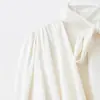 2025 Camisa a Cuadros Estilo Europeo y Americano Transfronterizo con Cuello de Muñeca para Mujer, Camisa sin Espalda Decorada con Lazo, Textura de Satén de Seda