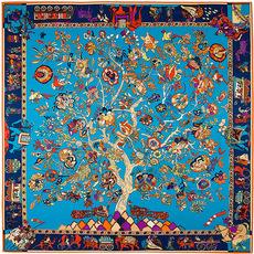 Pañuelo cuadrado de seda de sarga para mujer, diseño de elefante, caballo, tótem, árbol de la vida y árbol de la fortuna