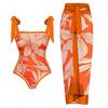 Traje de baño de una pieza 2025 Amazon Aliexpress con cordones y estampado, conjunto de traje de baño de una pieza y falda pareo Traje de baño Huludao