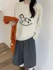 Suéter de Punto Bordado de Caballo Pequeño Versátil Juguetón de Primavera Pulóver Holgado de Cuello Redondo Casual para Viajar Manga Larga Zdj