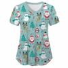 Serie Navideña Papá Noel y Renos Impresión 3D Camiseta Versátil de Uso Diario para Mujer con Cuello en V de Manga Corta Uniforme de Lactancia