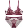 Lencería sexy de encaje para mujer, estilo francés de pestañas, sujetador sin aros, copa triangular fina de algodón, minimiza bustos grandes, conjunto de sujetador