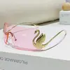 Óculos de Sol Sem Aro Peça Única Estilo Novo 2025, Hastes com Design de Cisne Fashion, Óculos de Sol Femininos, Óculos de Sol Y2K Casuais e Versáteis