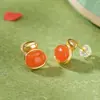 Yuebao Jewelry Plata de Ley S925 Chapado en Oro Rojo Agua Rojo Sur Moda Lujo Ligero Simples Pendientes de Cara de Huevo Pendientes Elegantes Versátiles