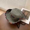Chapéu de cowboy ocidental estilo étnico infantil primavera verão outono vintage chapéu de montanhismo ao ar livre chapéu grande aba chapéu de pescador