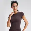 Camiseta Transfronteiriça Nude Gola Redonda Manga Curta Ombro Direito Look Emagrecedor Justa Casual Fitness Esporte Top Roupa de Yoga para Mulheres