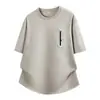 Nova Camiseta Masculina Tendência Estilo Japonês Cor Sólida Patchwork Bolso Gola Redonda Manga Curta, Verão Fina Casual Solta Meia-Manga