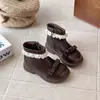 Botas de Cuero para Niñas Otoño/Invierno Estilo Nuevo Más Terciopelo Botas Martin Cordones Lazo Botas de Princesa para Niños Suela Suave Antideslizantes Botas Cortas