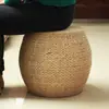 Taburete de Asiento Tejido de Paja para el Hogar, Taburete para Cambiarse los Zapatos, Taburete Redondo de Tatami, Taburete Bajo para Sala de Estar, Banco de Madera Maciza, Taburete de Sofá, Taburete Pequeño, Taburete