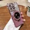 Adecuado para iPhone 16 Espejo de Maquillaje con Pedrería Galvanizada Soporte Magnético Funda para Teléfono Apple 17 con Lente Brillo Funda Suave