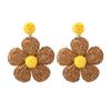 Pendientes de flores de rafia tejidas a mano exageradas de estilo europeo y americano, con diseño de nicho bohemio, pendientes florales.