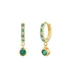 Brincos de Zircônia Contrastantes Verde e Branco em Prata Esterlina S925 Europeus e Americanos Novo Luxo Acessível Joia de Orelha em Ouro 14K Feminino Elegante