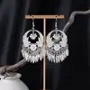 Pendientes Largos con Borlas de Imitación Plata Miao Estilo Étnico para Mujer, Mariposa Pavo Real Flor Pendientes Largos, Pendientes Estilo Bohemio para Fotografía de Viaje