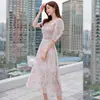 Comércio exterior roupas femininas 2023 Verão novo estilo coreano roupas privadas moda socialite chiffon floral temperamento vestido justo
