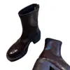 Botas Finas Estilo Francês com Salto Grosso, Botas Curtas para Mulheres, Novo Inverno 2025 Preto Petite Britânicas com Solado Grosso de Salto Alto Botas Martin