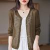 Cardigã de Tricô com Efeito Slub Feminino Fino de Seda Gelada Linho Jaqueta de Verão Nova Solta Xale Externo Camisa para Ar Condicionado para Mulheres