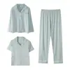 Pijama de Pantalón y Manga Larga para Mujer Primavera y Verano Cárdigan Nuevo Verano 2025 Tallas Grandes Pijama Ropa de Casa Conjunto de Tres Piezas Rc