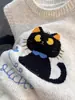 Novo Colete de Tricô Bordado Gato Estilo Coreano Outono/Inverno 2026 para Mulheres, Colete Suéter sem Mangas Gola Redonda, Camisa para Usar por Cima