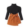 Ropa infantil Baoxi, moda europea y americana, traje de otoño e invierno para niñas, top de manga larga de color liso + falda de pana con cinturón