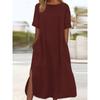 Europeo y Americano Transfronterizo 2025 Amazon Export Vestido de Algodón y Lino Casual Simple Holgado Atmosférico Largo Talla Grande para Mujer