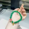Pulseira de Ágata Verde Natural para Mulheres, Pingente de Cubo de Açúcar de Círculo Único, Pulseira de Jade da Marca Fortune Dourada em Prata Esterlina Estilo Novo
