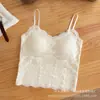 Top Camisola de Renda Camélia Fragrância Desejo Puro Francês para Mulheres com Bojos Embutidos Ajuste ao Corpo Camada Interna Camada Base Top com Costas Bonitas