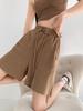 Pantalones anchos retro americanos de cinco puntos para mujer, pantalones cortos deportivos de verano holgados versátiles rectos de largo medio con cordón de cintura alta