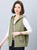 Colete estiloso com capuz estilo mãe, jaqueta colete de outono feminina em mistura de algodão, cor sólida, casual, versátil, top para meia-idade e idosos
