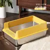 Bandeja Sanitaria para Gatos Semi-Cerrada de Acero Inoxidable, Extra Grande, Valla Alta, Anti-Salpicaduras, Desodorizante, Anti-Olores, Inodoro para Gatos con Entrada Superior, Mayoreo